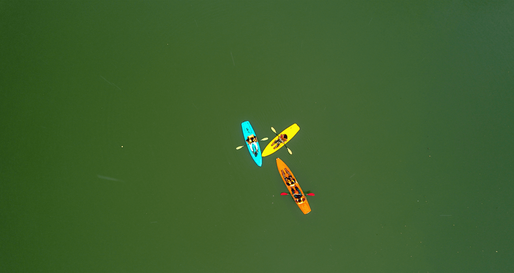 Aerial view of two kayaks on the river