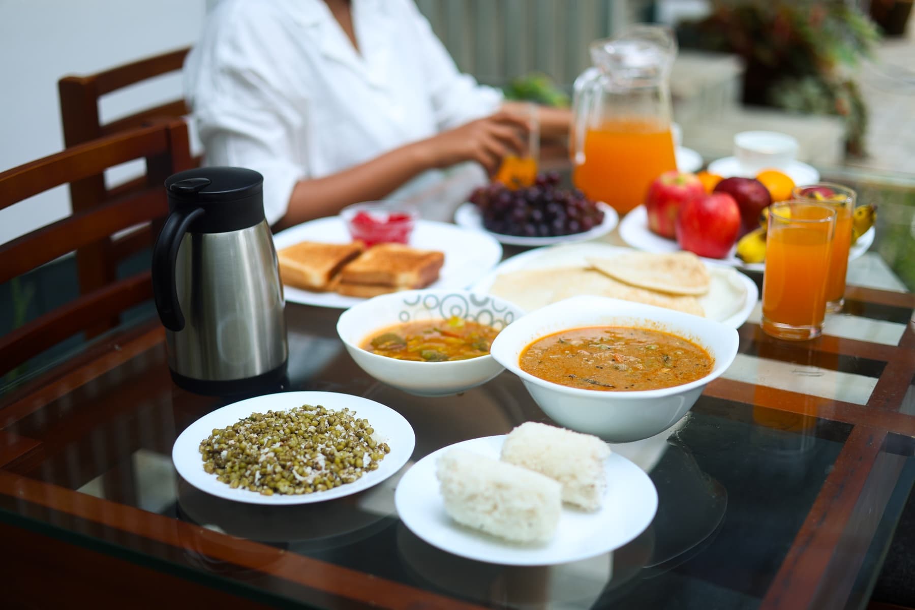 Kerala breakfast spread on the veranda
